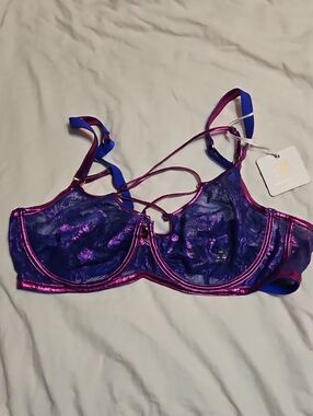 Honey Birdette Lilian Sheer Lace Balconette Bra in Purple-Pink